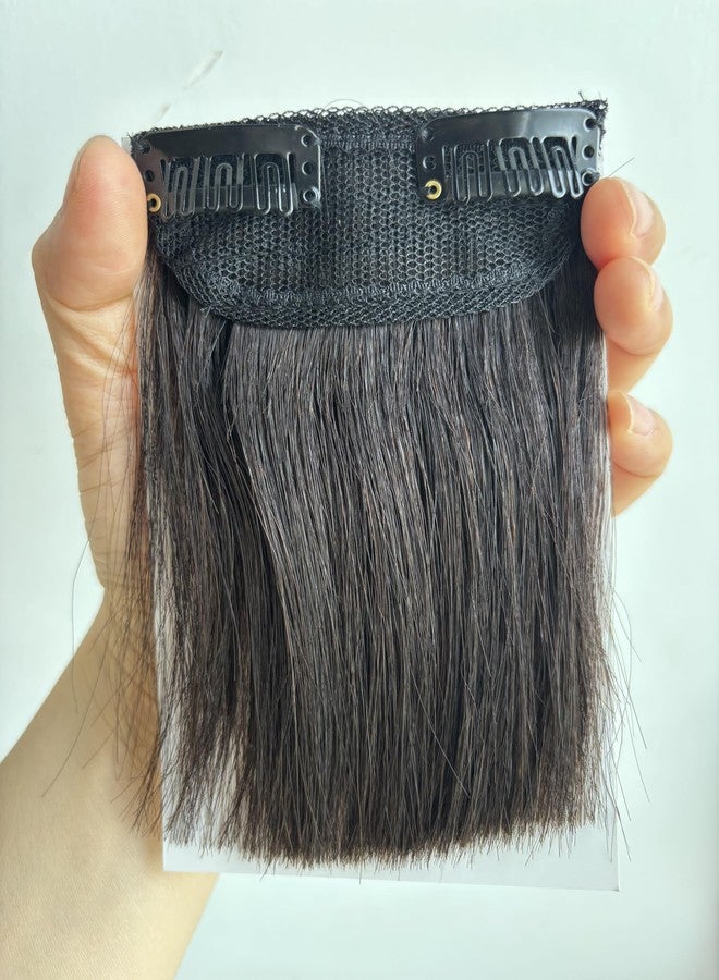 FEIPRO Real Human Hair Silky Straight Short Hair Extensions Volume Insert Clip Natural Invisible Lady Parts Frontal Bangs Toppers for Women Men Thinning Hair Short Hair 4"#1B Natural Black - Image 4